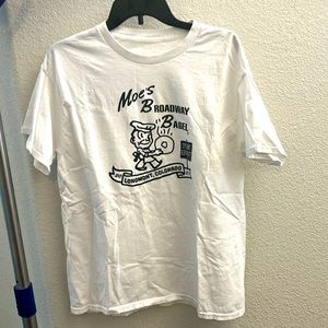Moe's Broadway Bagel- Longmont Colorado.  Men's white T-shirt size XL.